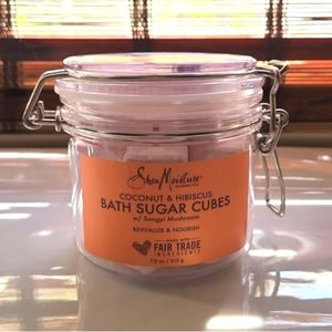 Fair Trade Shea moisture coconut and hibiscus bath cube sugar, songi mush